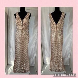 EVER PRETTY Rose Gold Sequined Dress WEDDING PROM QUINCEANERA FORMAL SZ XL US 10
